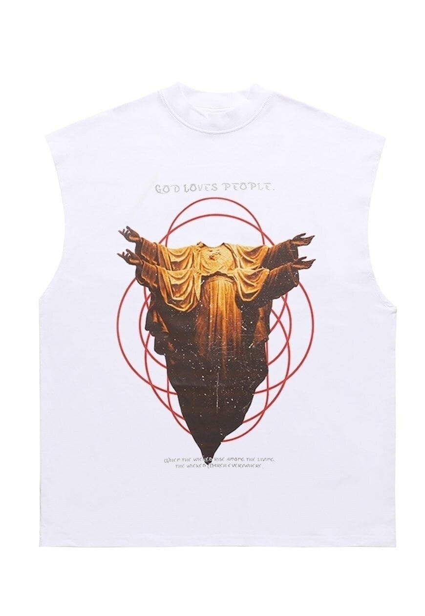 Statue print sleeveless t-shirt Gothic tank top surfer vest