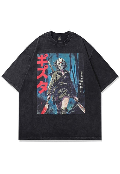 Horror anime t-shirt creepy mask tee grunge top vintage grey