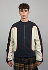 Colour block racing jacket collarless thin college bomber