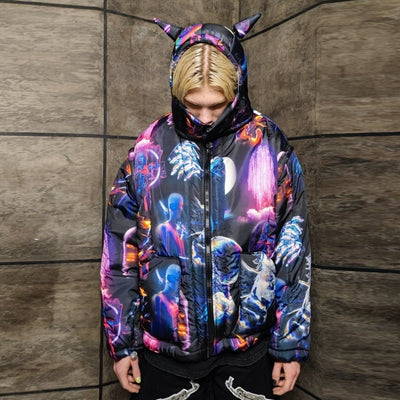 Psychedelic bomber jacket handmade detachable raver puffer