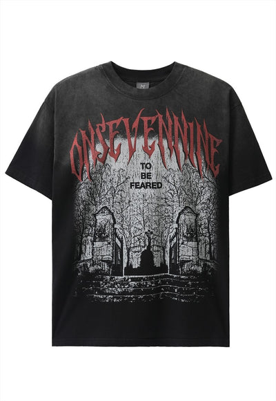 Cemetery print t-shirt Gothic tee grunge punk top acid black