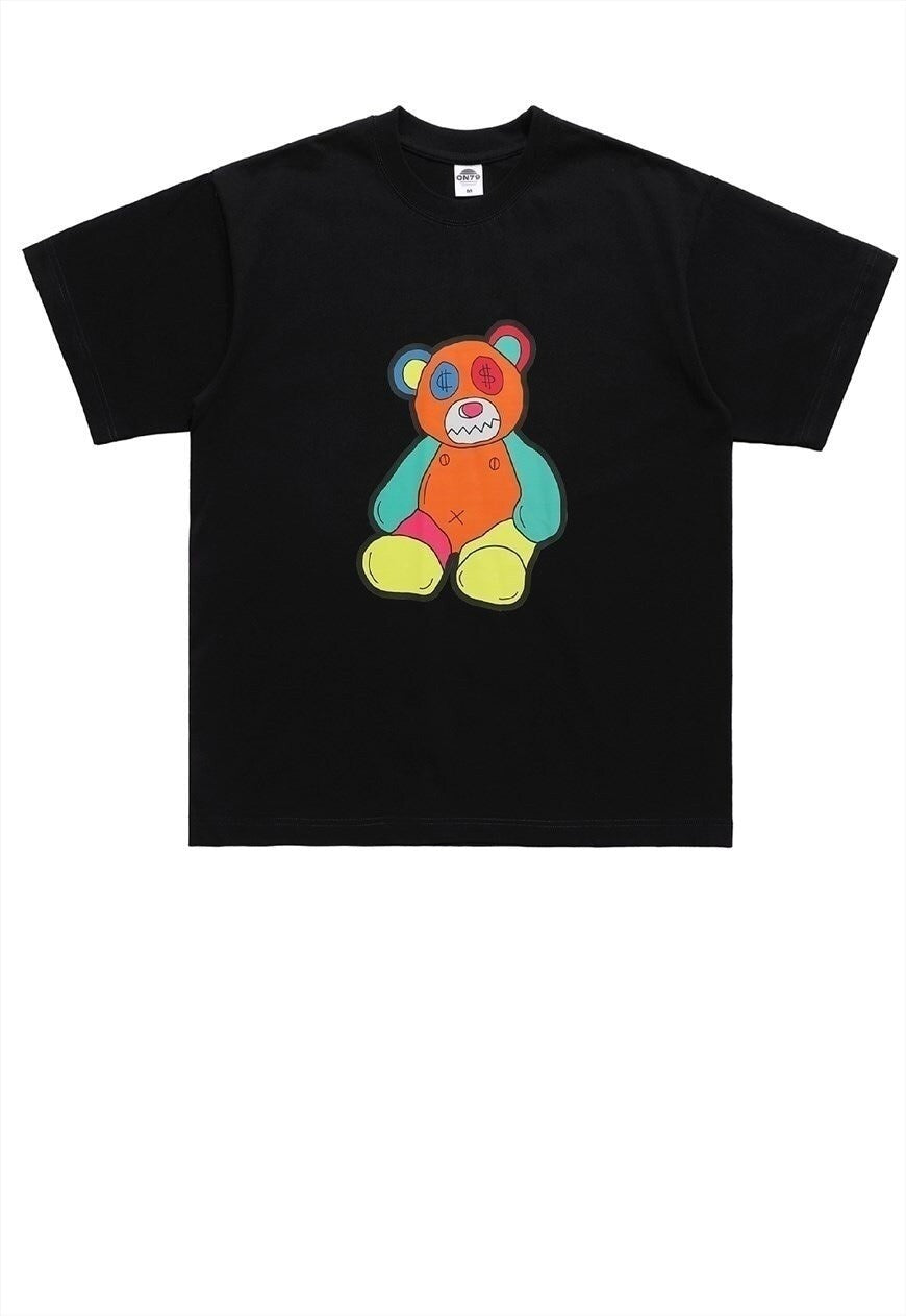 Teddy bear t-shirt money print tee retro grunge top in black