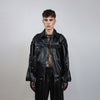 Faux leather biker jacket grunge motorcycle bomber PU utility coat belted racing trench rave varsity rubber high fashion gothic puffer black