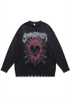 Gothic sweater ripped jumper heart print knitted top black