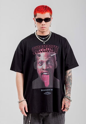 Basketball print t-shirt sports tee Denis Rodman top black