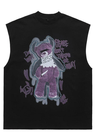 Goth teddy bear tank top surfer vest retro sleeveless tshirt