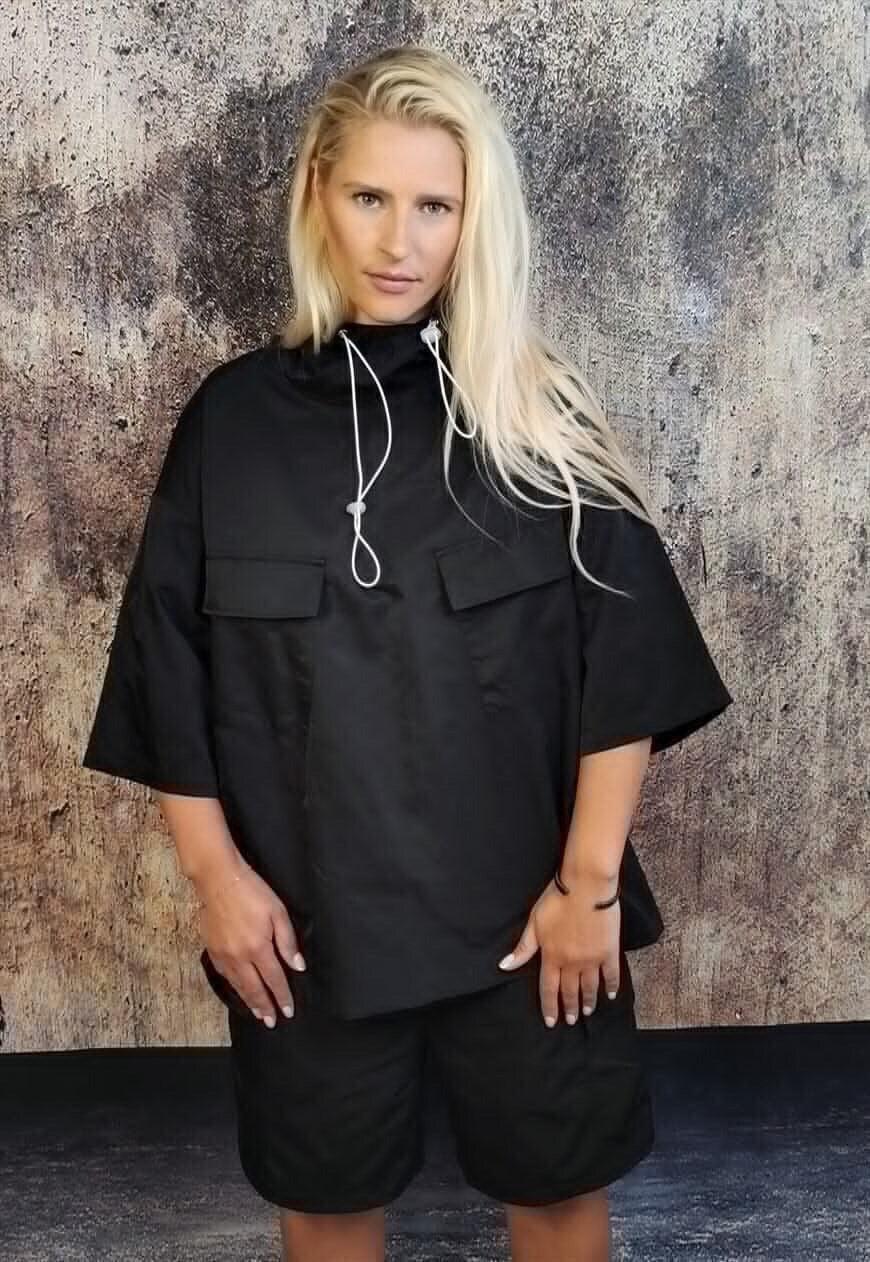 Oversized utility sport set half sleeve hoodie shorts set