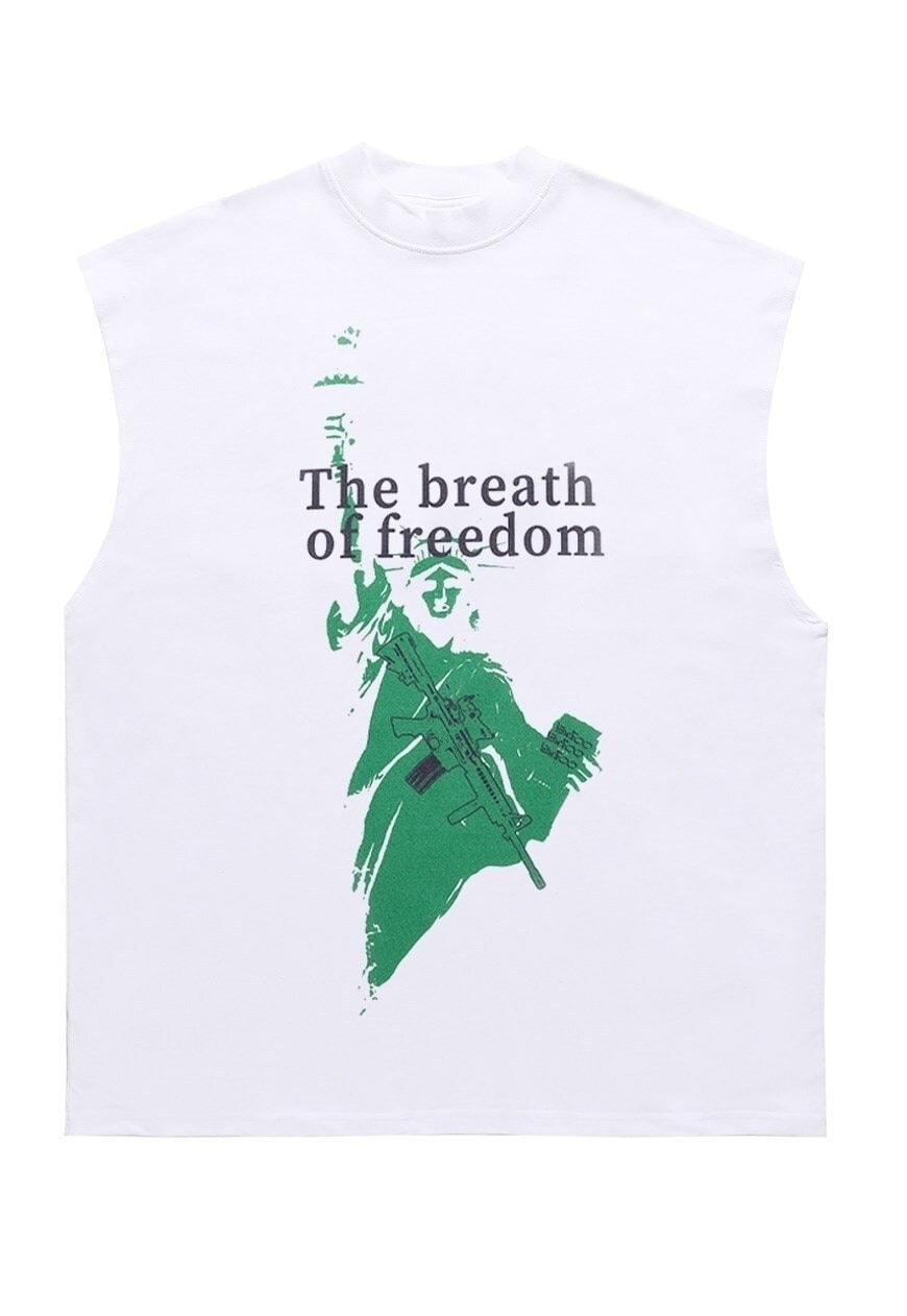 American sleeveless t-shirt statue tank top USA surfer vest