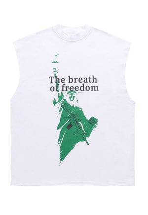 American sleeveless t-shirt statue tank top USA surfer vest