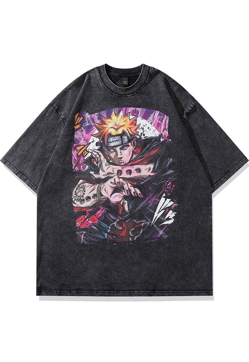 Anime t-shirt old Japanese cartoon tee retro top grey