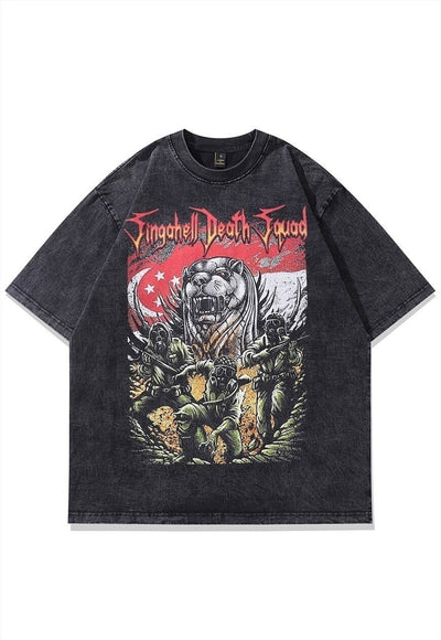 Singahell t-shirt death squad cartoon tee vintage wash top