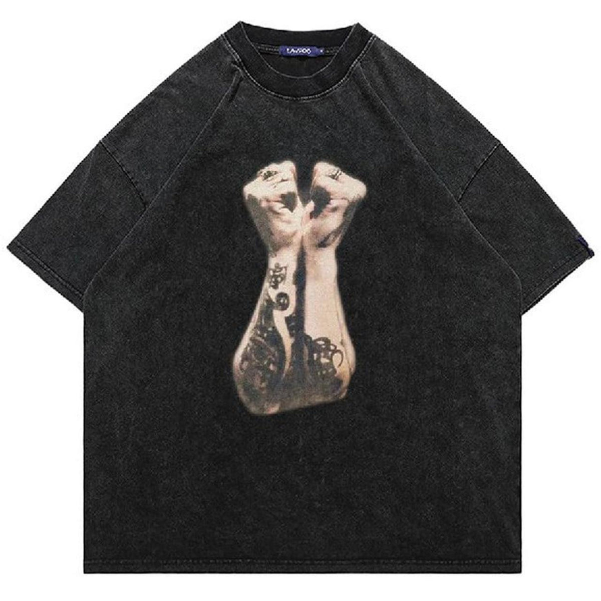 Tattoo t-shirt knuckles print top vintage wash punk tee