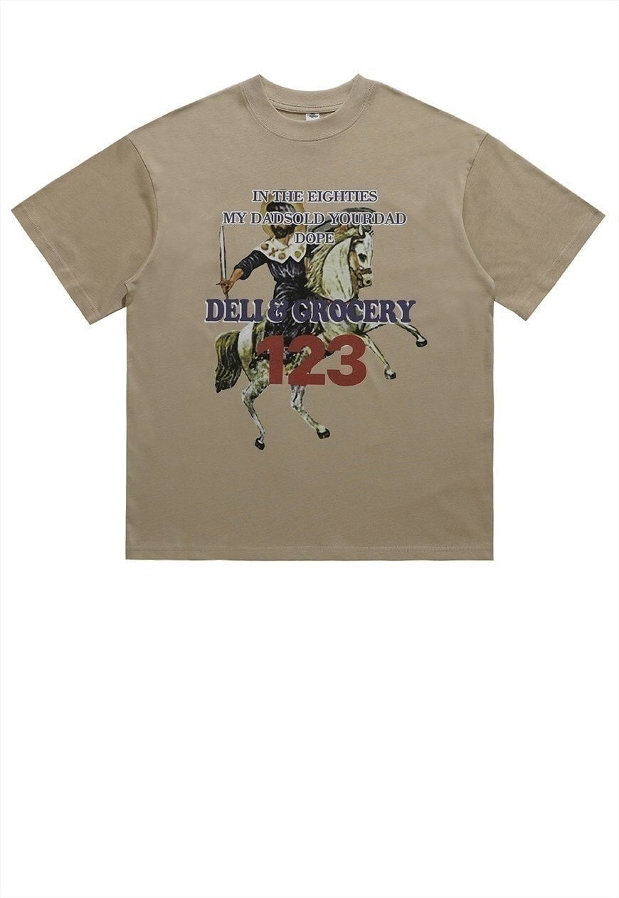 Baroque t-shirt grunge rider tee retro horse top in grey