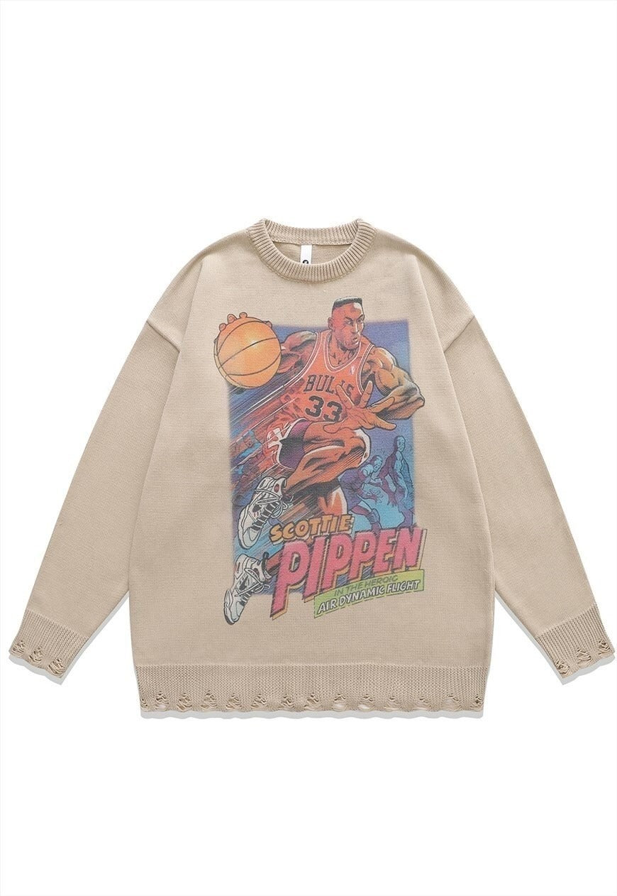 Scottie Pippen sweater knitted distressed basketball jumper