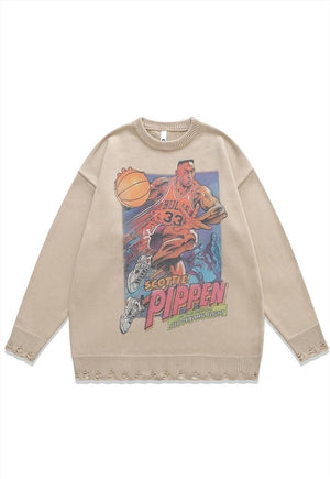 Scottie Pippen sweater knitted distressed basketball jumper