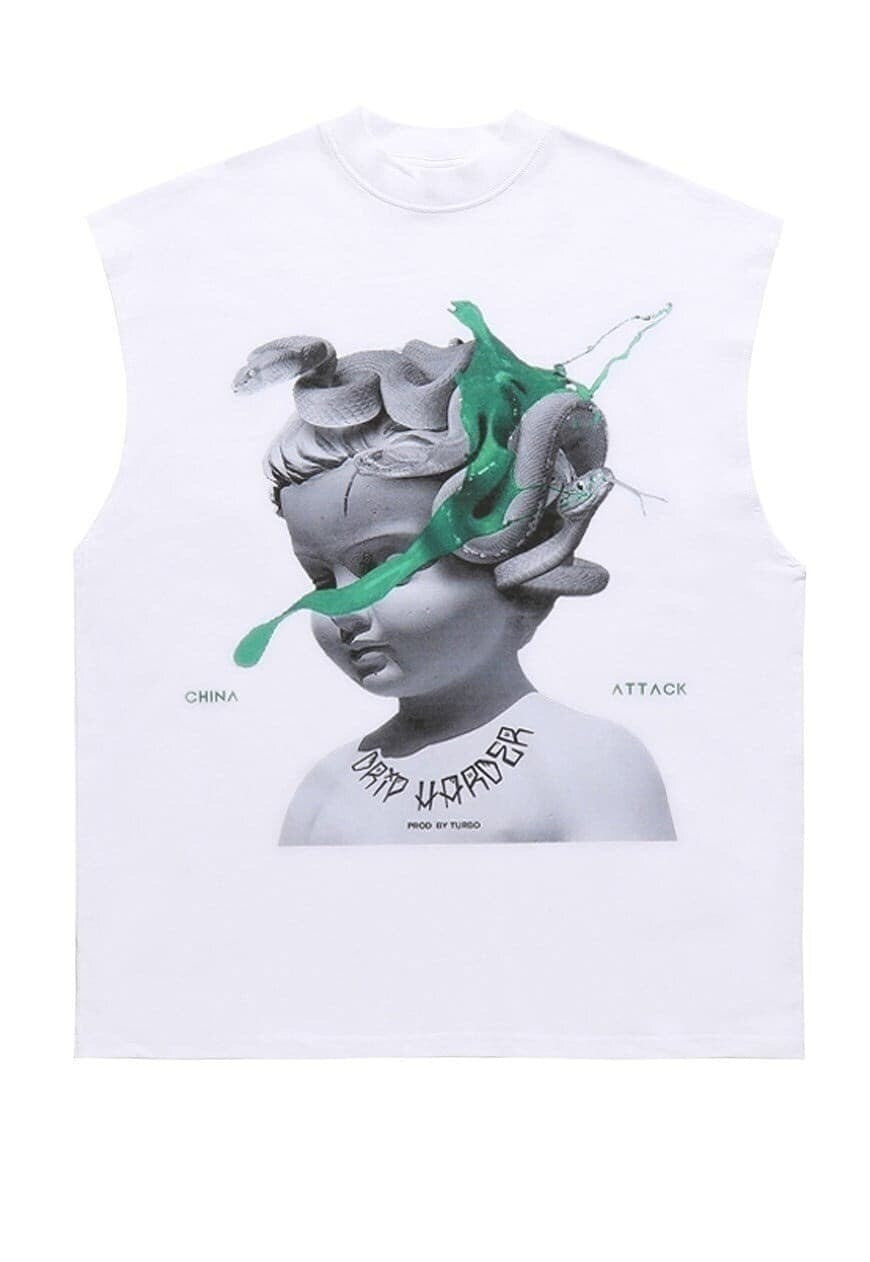 Angel snake sleeveless t-shirt retro tank top surfer vest