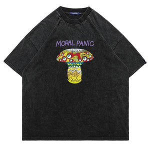 Psychedelic t-shirt mushroom print top retro raver tee party jumper festival pullover in acid grey