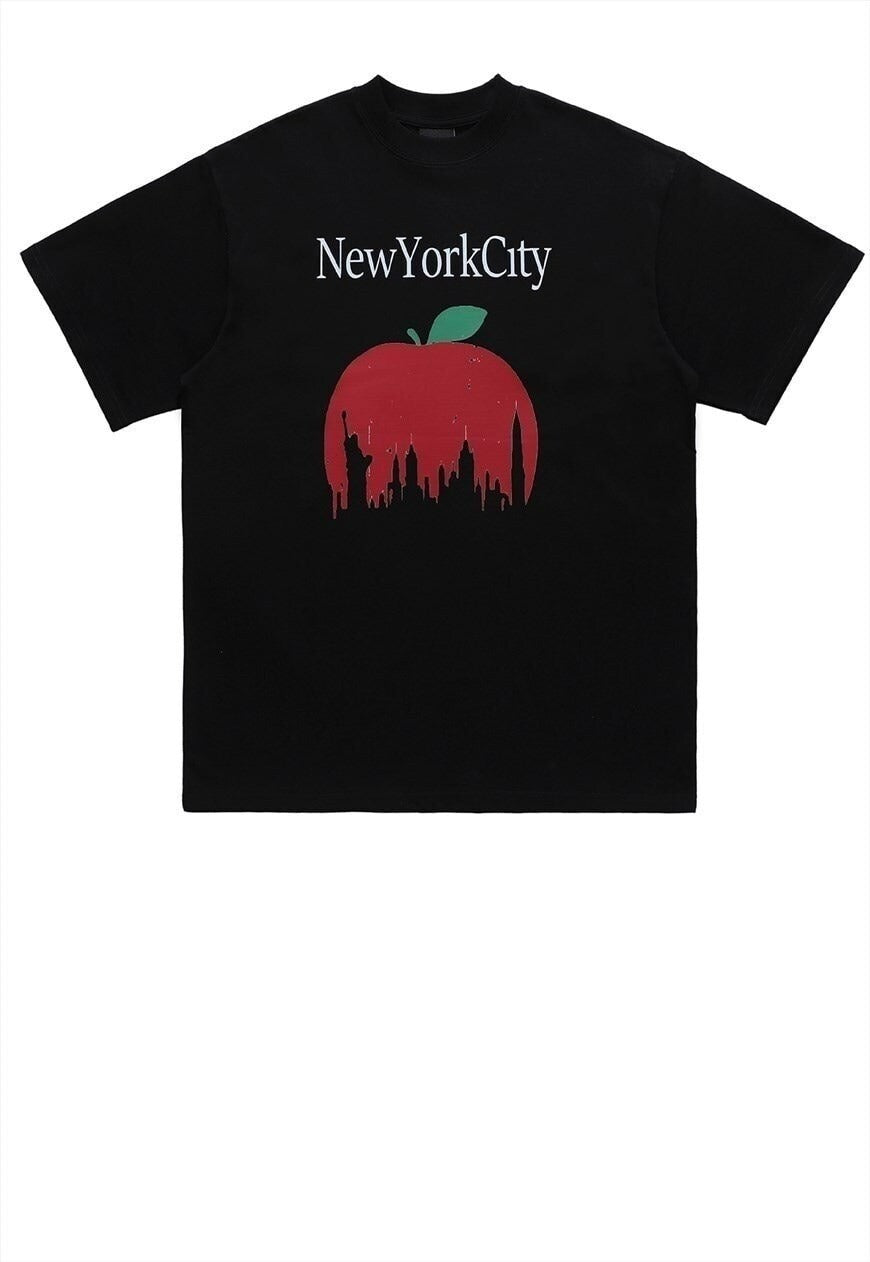 New York t-shirt big apple tee NYC slogan grunge top black