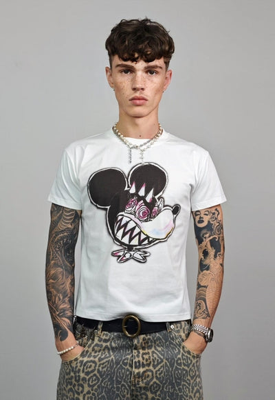 Creepy mouse t-shirt Horror Mickey cartoon cropped top white