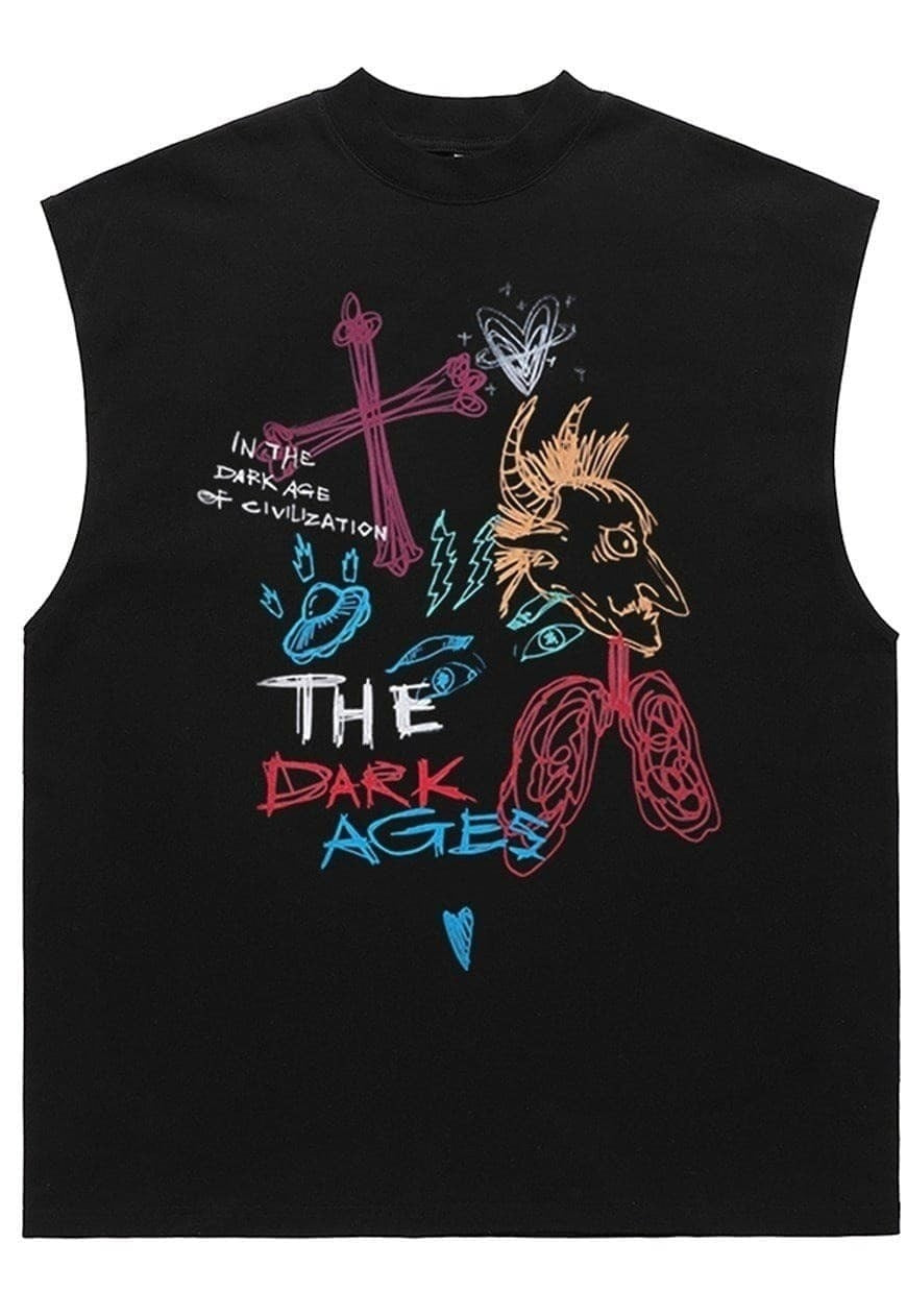 Graffiti print tank top surfer vest retro sleeveless t-shirt