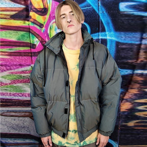 Luminous bomber shiny jacket reflective rave puffer in green