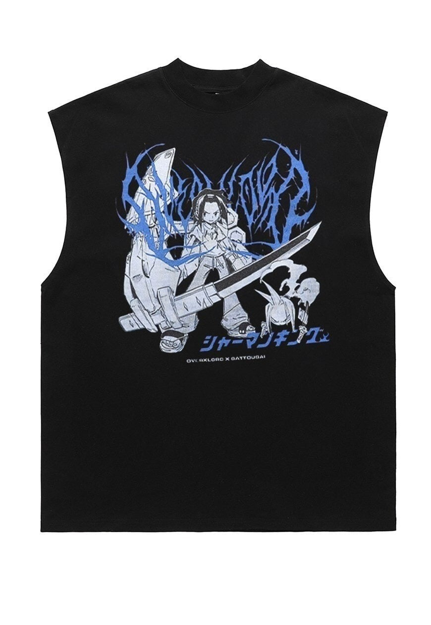 Anime print tank top surfer vest retro sleeveless t-shirt