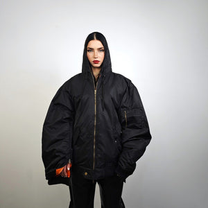 Hooded oversize bomber jacket black baggy punk utility MA1 90s college coat rapper windbreaker hip-hop rain jacket going out raver puffer