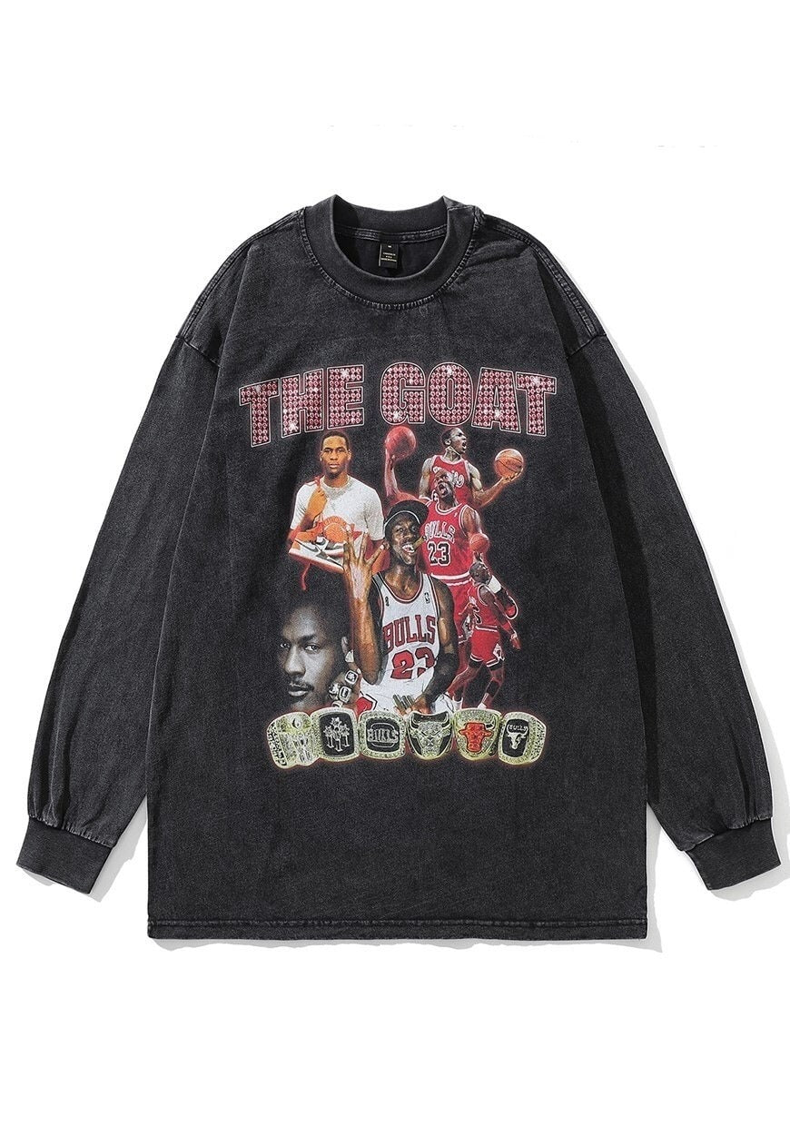 Chicago bulls t-shirt old basketball long tee retro top grey