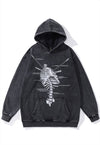 Bones print hoodie ribs pullover Gothic punk jumper in grey