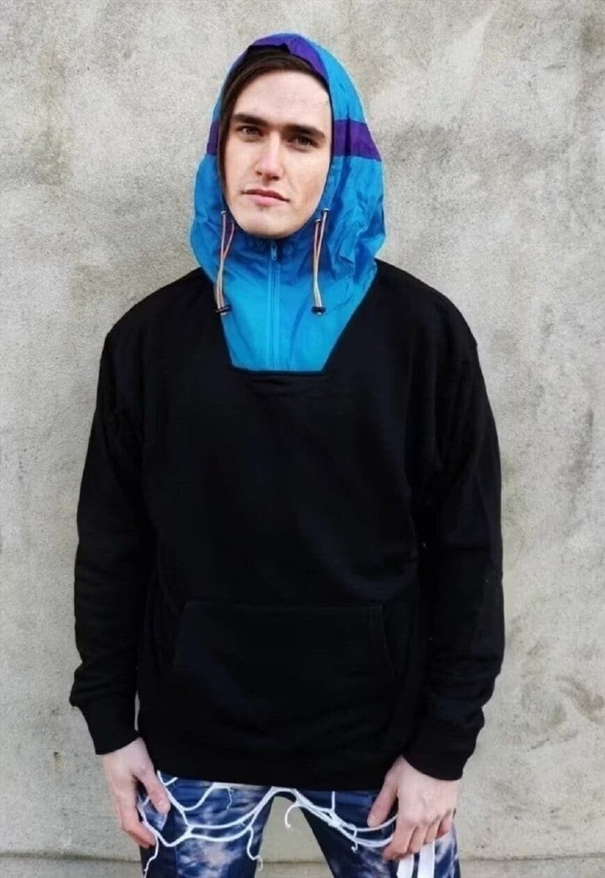 90s skiing beam hoodie reworded y2k high neck pullover black