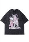 Anime t-shirt Japanese cartoon tee vintage wash top in grey