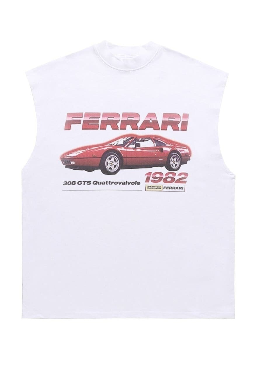 Ferrari sleeveless t-shirt retro car tank top surfer vest