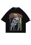 Positive skeleton t-shirt thumbs up tee bones top in black