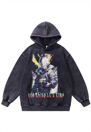 Anime hoodie vintage wash pullover Japanese cartoon jumper