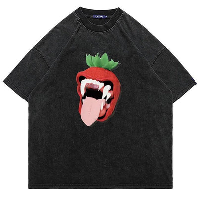 Vampire t-shirt fang print top vintage wash retro raver tee