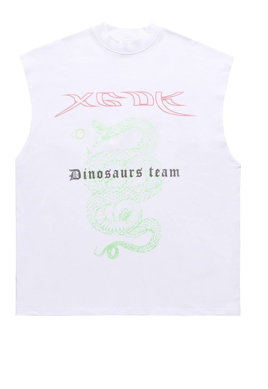 Dinosaur sleeveless tshirt dragon print tank top surfer vest