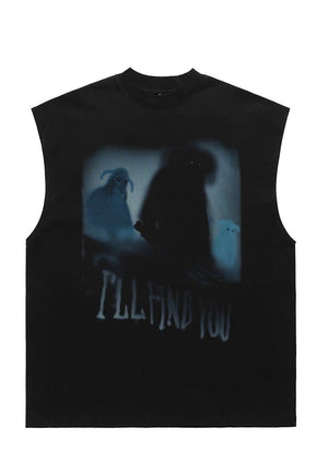 Scary print tank top surfer vest retro sleeveless t-shirt