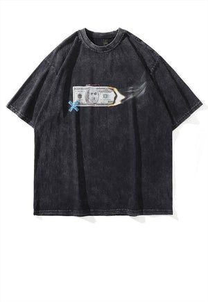 Dollar print t-shirt retro money tee vintage top in grey