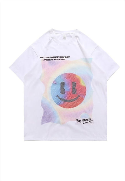 Smile print t-shirt emoji tee skater rainbow top in Black