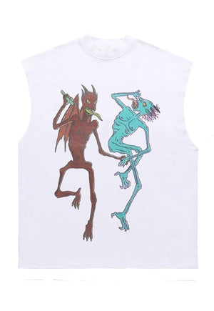 Devil print tank top surfer vest retro sleeveless t-shirt