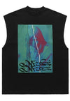 Creepy print tank top surfer vest retro sleeveless t-shirt