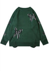 Ripped sweater knitted butterfly jumper distressed top green