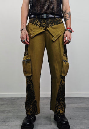 Reworked leopard jeans contrast animal print cargo trousers