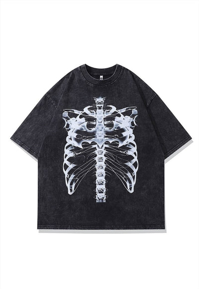 Ribs t-shirt old chest bones tee retro Gothic top in grey