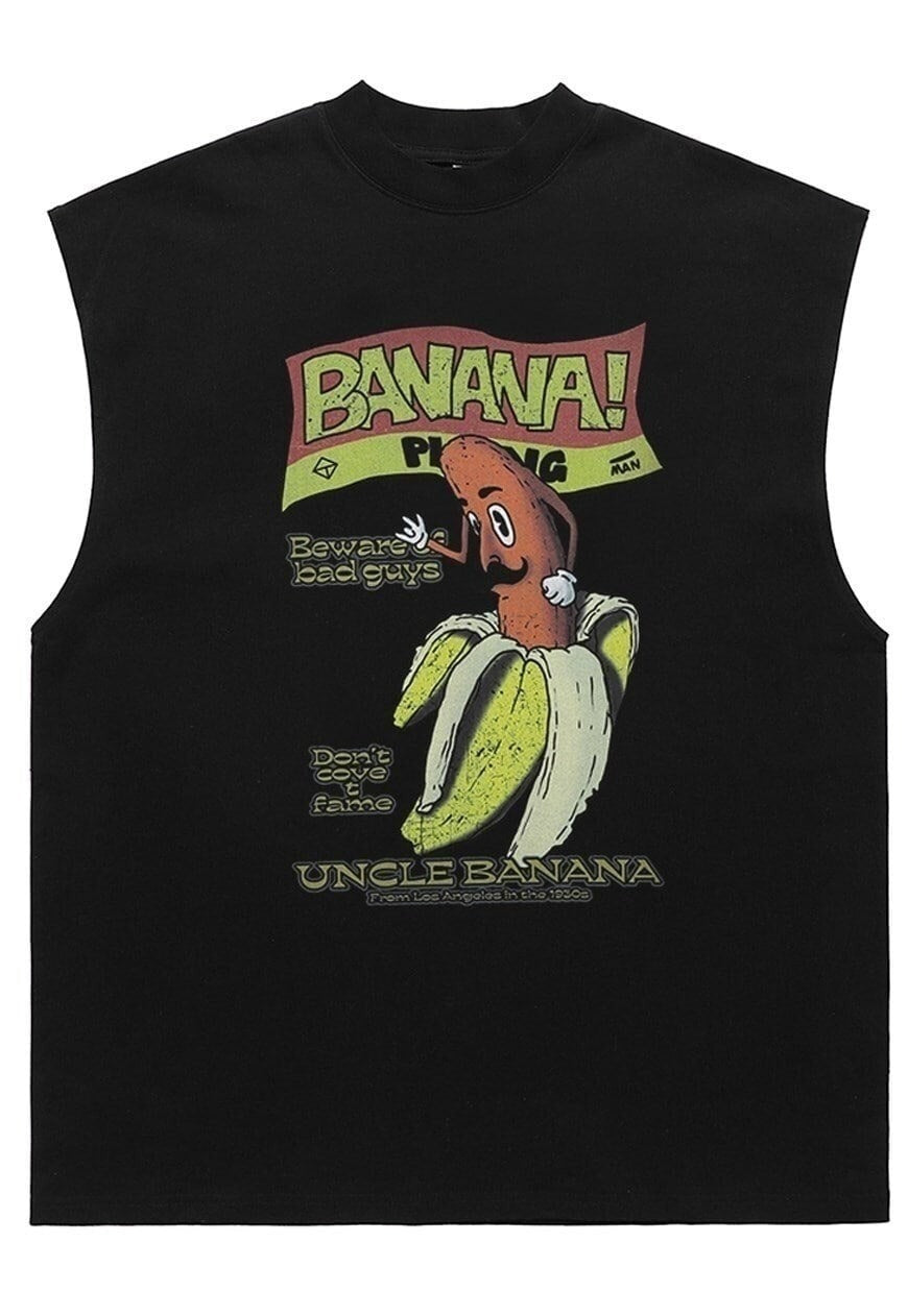 Banana print tank top surfer vest retro sleeveless t-shirt