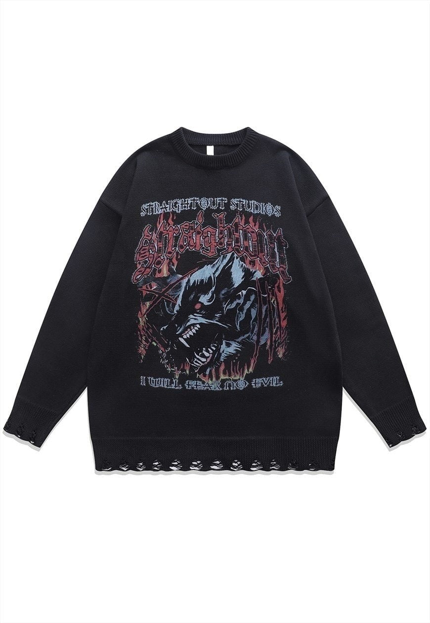 Werewolf sweater Gothic knit distressed horror jumper black