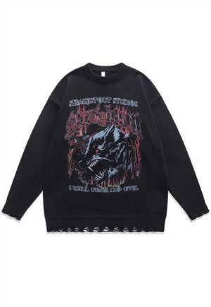 Werewolf sweater Gothic knit distressed horror jumper black