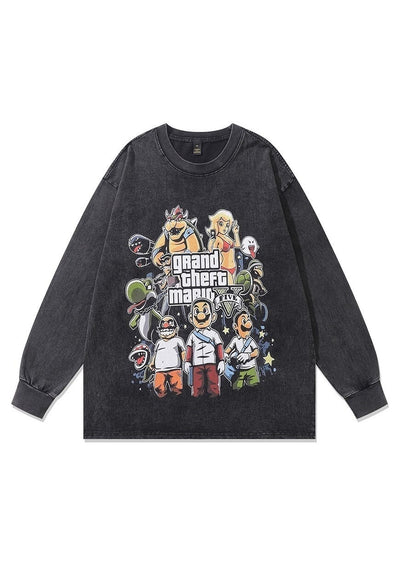 Vintage Mario t-shirt long sleeve computer game top in grey