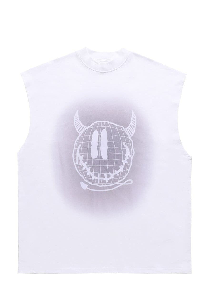 Devil sleeveless t-shirt retro emoji tank top surfer vestv