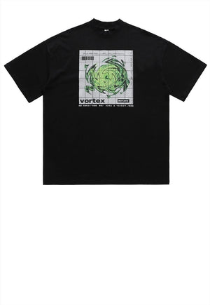 Vortex print t-shirt science geek tee retro raver top black